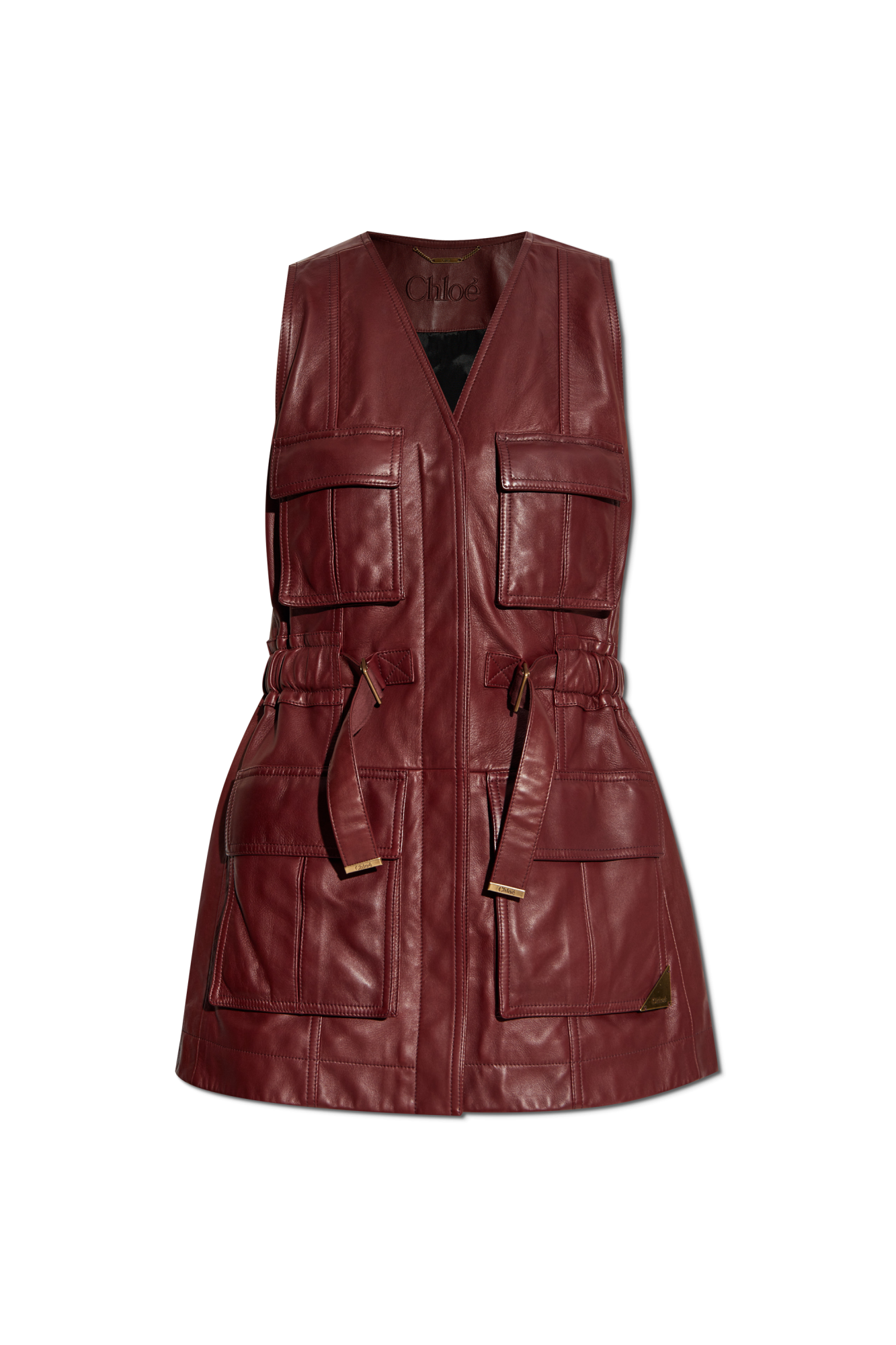 【CHLOE】BURGUNDY LEATHER UTILITY VEST●CH25UCG0121127N Burgundy Leather vest Chloé - Vitkac AS